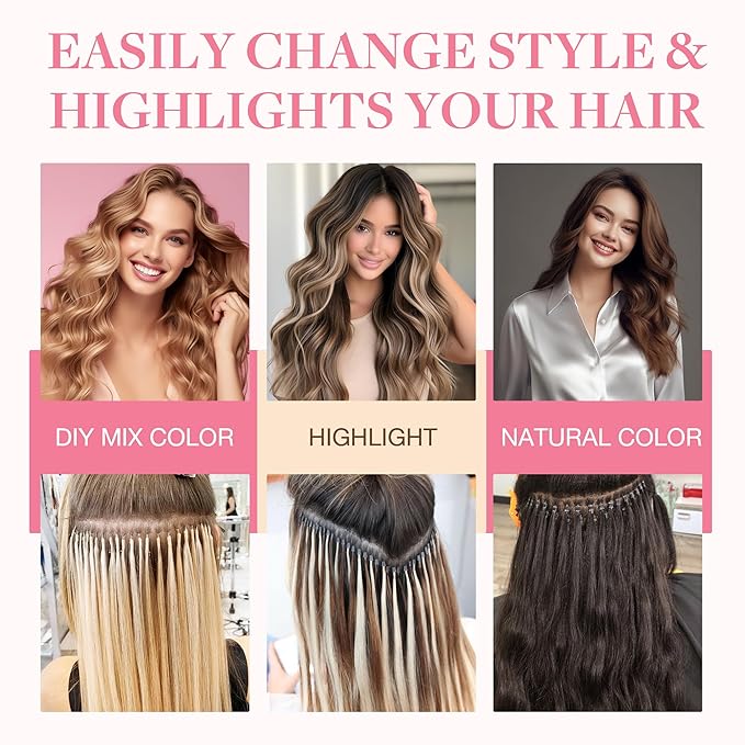 GOO GOO I Tip Hair Extensions Real Human Hair, 18inch 100g 100S, Cold Fusion I Tip Hair Extensions, Invisible Remy Hair Extensions, 4/18 Balayage Chocolate Brown Highlighted Dirty Blonde