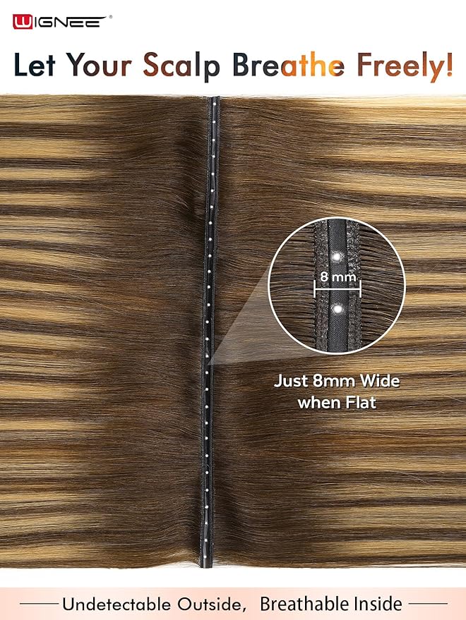 WIGNEE OVO Double Hand-Tied Balayage Hair Extensions – 20 Inch, 100g, 5PCS, Highlight Honey Blonde Remy Human Hair, Genius Invisible Sew-In Weft, Glueless, Seamless Soft Silky Hair Extensions (T4/27)