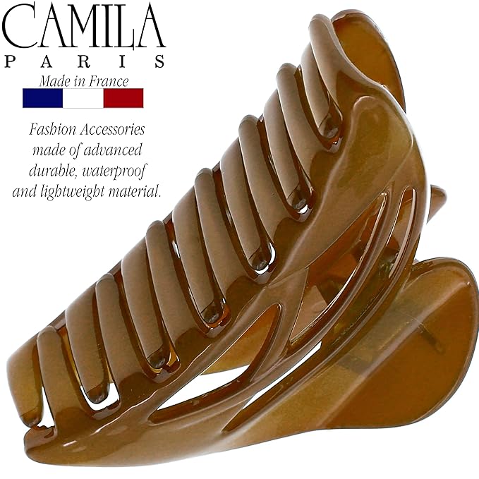 Camila Paris CP3430 French Hair Clip for Women, Large Dolphin Caramel, Girls Hair Claw Clips Jaw Fashion Durable and Styling Hair Accessories for Women, Strong Hold No Slip Grip Made in France