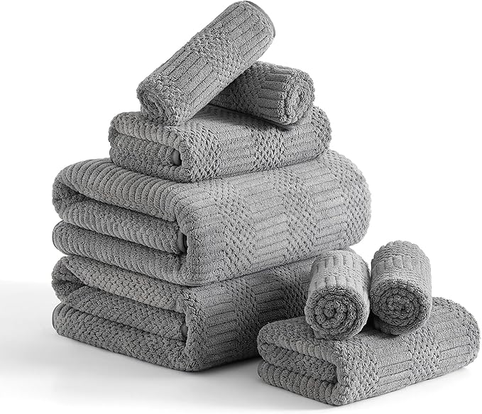 8 Piece Bath Towel Set-2 Oversized Bath Sheets(35"x70"),2 Hand Towels,4 Washcloths-Extra Large Microfiber Towel Sets,Less Lint Highly Absorbent & Quick Dry Bath Towels for Bathroom Gym Pool,Grey