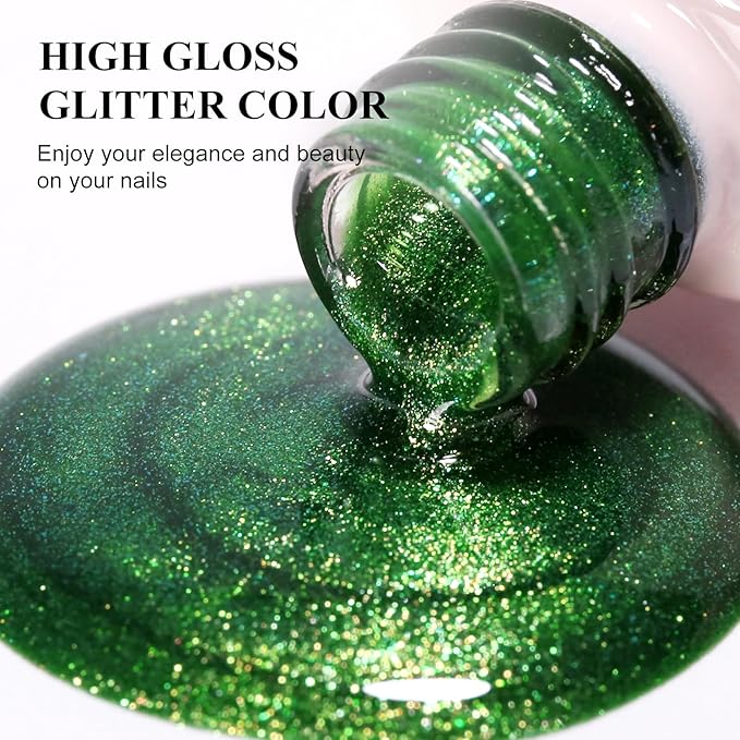 Imtiti Green Glitter Gel Nail Polish,Sparkling Emerald Green Soak Off UV LED Gel Polish for Christmas Parties, Long Lasting, Nail Art Starter Manicure Salon DIY at Home for Women (0.34 Fl Oz-1932)