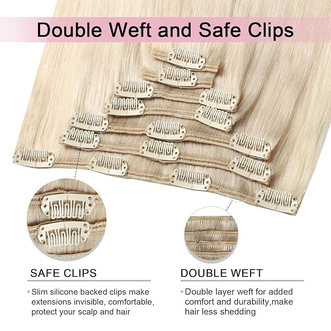Pro2.0 Remy Real Human Hair Extensions Clip ins 120g Thick 7pcs Color #60 Platinum Blonde Remy Clip in Hair Extensions Real Human Hair 16inch Seamless Double Weft for Women（#60-16inch）
