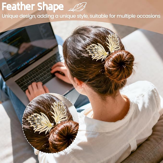 2 Pcs Bun Maker Crystal Hair Bun Maker French Twist Hair Disk for Women Feather Lazy Hair Curler Hair Accessories for Women Girls