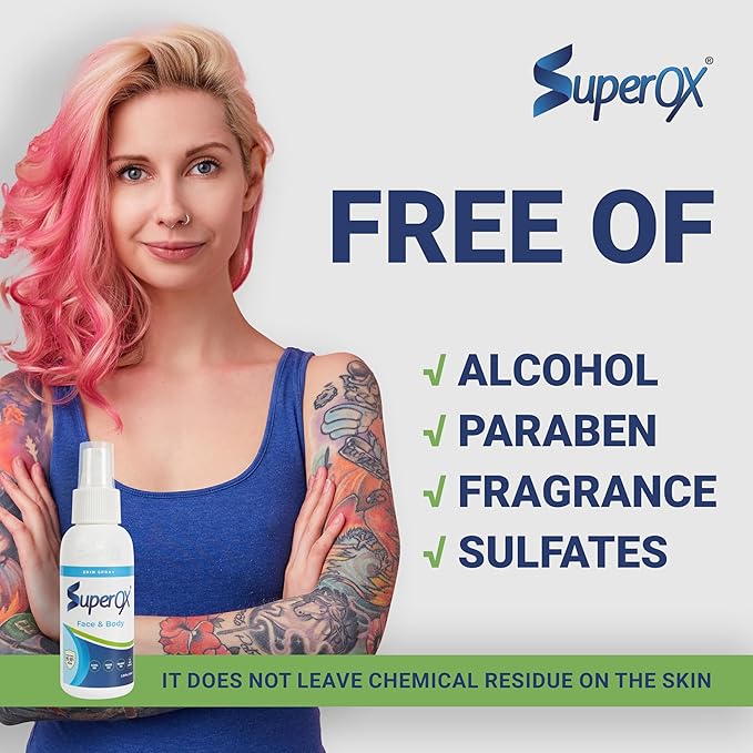 Superox Skin Spray - Minor Cuts, Scars, Tattoo & Piercing Aftercare - Natural & Non-Irritating - (3.4 oz)
