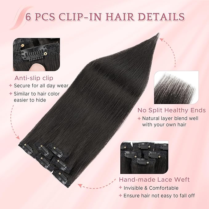 SEGO Clip In Short Hair Extensions Real Human Hair Single 6 Pcs Individual Clip Ins Remy Straight Soft Seamless Hairpieces for Women -10 Inch #01B Natural Black