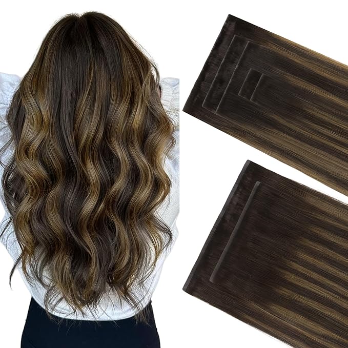 GOO GOO Invisi Edge Clip in Hair Extensions Set, 12inch 85g, 5pcs Injected Seamless PU Clip ins and 2pcs Classical PU Clip ins, Virgin Real Human Hair, #(T2/6) P2