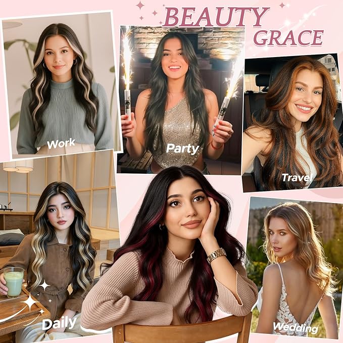 Clip in Hair Extensions Real Human Hair for Women, 14 Inch 36g 6pcs, Wine Red, Straight - Highlight, Add Volume and Length for Daily Wear, Parties, Weddings