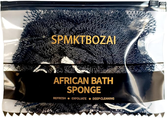 African Net Sponge Authentic, Loofah Exfoliating Body Scrubber Bath Sponge, African Exfoliating Net Sponge Back Scrubber Washcloth for Shower, Body Care Bathing Accessories (Black)