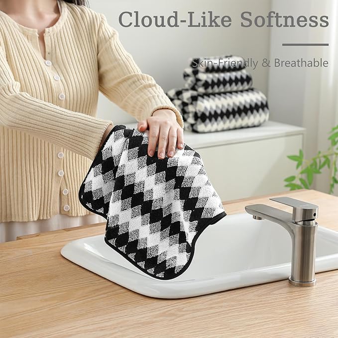 8 Piece Bathroom Towel Set Black White|2 Oversized Large Bath Towels Sheet,2 Hand Towels,4 Washcloths| 600GSM Soft Towel Set for Bathroom Hotel,Highly Absorbent Quick Dry Bath Towel Collections