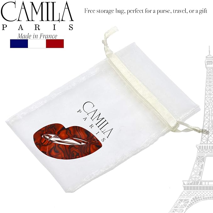 Camila Paris CP2970 French Hair Barrette Clip for Girls, Handmade Kiss Red, Strong Hold Grip Hair Clips for Women, No Slip Automatic Closure, Durable Styling Girls Hair Accessories, Made in France
