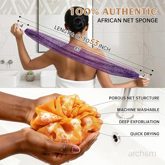 African Net Sponge Afro Scrub - Authentic African Wash Cloths Exfoliating Body Sponges for Showering Back Scrubber Exfoliator Shower Loofah for Body Care Bath Accessories Off-White by ARCH&M