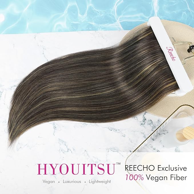 REECHO 20" Straight Long 4 PCS Set Thick Clip in on Hair Extensions Dark Brown with Blonde Highlights