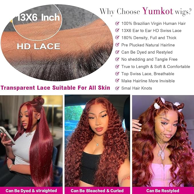 18Inch Reddish Brown Lace Front Wigs Human Hair 13x6 Body Wave Lace Front Wigs Human Hair Pre Plucked HD Full Lace Frontal Colored Wigs for Women 180% Density