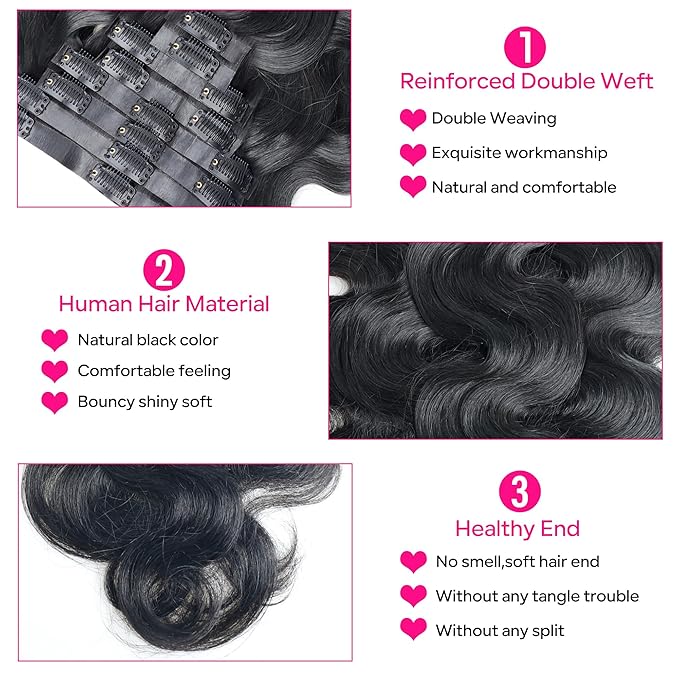 Seamless Clip in Hair Extensions Human Hair Body Wave Human Hair Clip in Extensions 8Pcs PU Clip ins Remy Hair for Women Invisible Skin Weft 18Clips 120g 22inch Natural Black