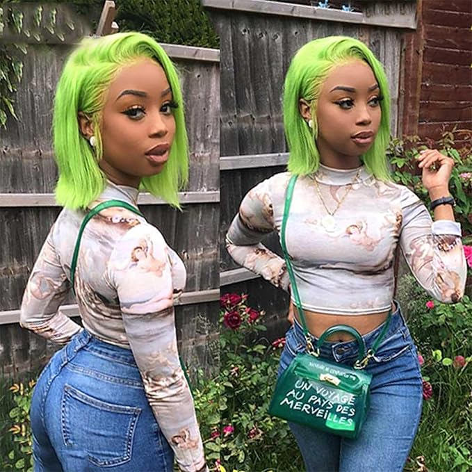 Green Bob Wig Human Hair Wear and Go Glueless Bob Wig 13x4 HD Lace Front Wigs Human Hair Bob Human Hair Wigs For Black Women 200% Density Pre Plucked With Baby Hair (12inch)