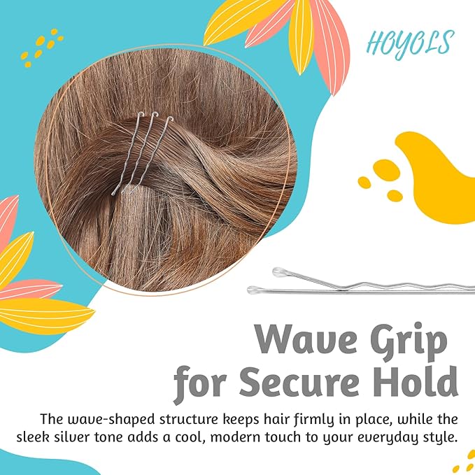 HOYOLS Silver Bobby Pins for Women, 150 Pcs in 3 Sizes (1.9", 2.4", 2.7") for Buns, Updos Styling, Non-Slip Crimped Hair Pins for Thick Fine Hair