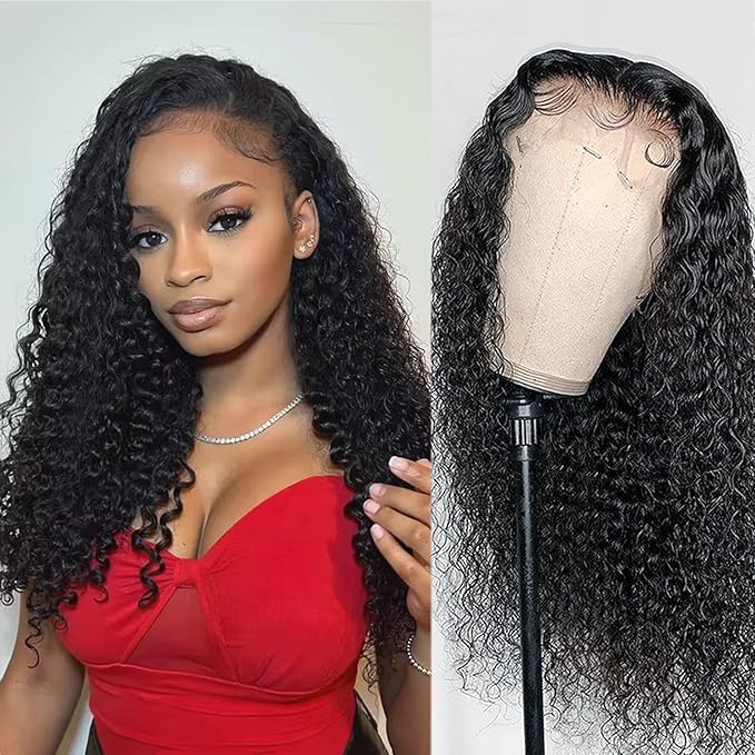 13x6 Lace Front Wigs Human Hair 200 Density Water Wave Human Hair Wig Pre Plucked Curly Wig for Black Women Natural Color 18 Inch