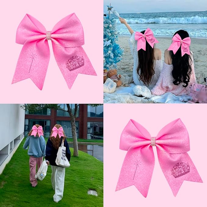 2Pcs Green & Pink Hair Bows – Witch Hair Accessories, Witch Merch Gifts for Women, Inspired Clips for Musical Fans & Costume Parties (Pink)