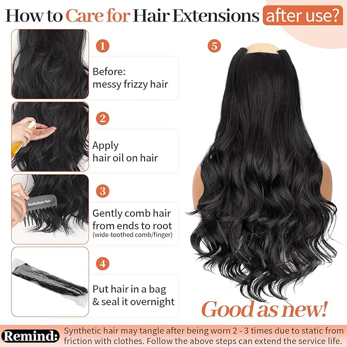 Kookastyle Clip in Hair Extensions 4 pcs Natural Long Synthetic Curly Hairpieces Layered Soft Invisible for Women Black 20 Inch