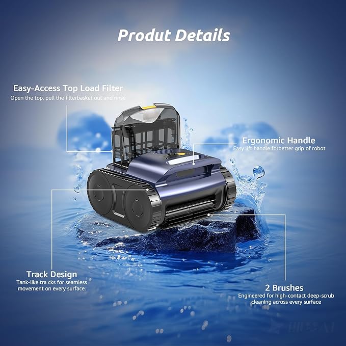 (2025 New) Cordless Robotic Pool Cleaner, Robotic Pool Vacuum for Inground Pools, Floor, Wall, Waterline and Drain Cleaning, 180 min Battery Life for Pool Up to 2150 Sq.ft