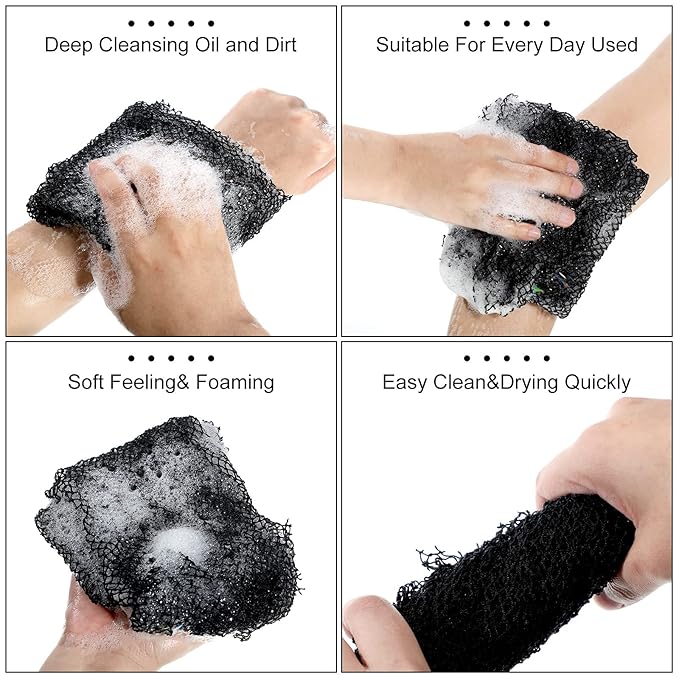 Geiserailie African Net Sponge Long Bathing Net Shower Body Scrubber Back Scrubber Skin Smoother Bathing Sponge for Daily Use or Stocking Stuffer(Black)