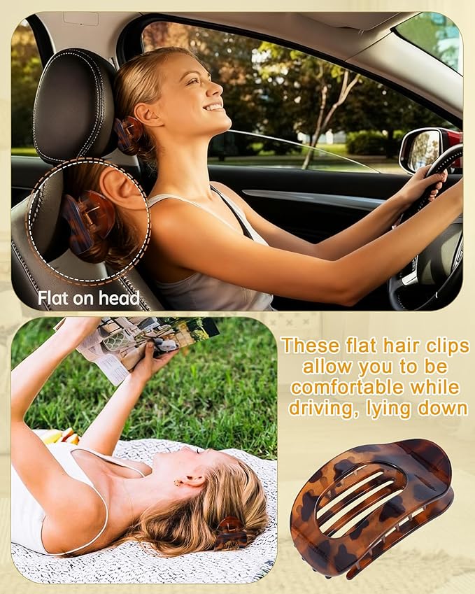 6 PCS French Flat Hair Clips for Women 2 Styles Large Matte Flat Claw Clips Strong Hold No-Slip French Hair Barrettes for Thick Thin Hair(Leopard 3+ Brown 3)