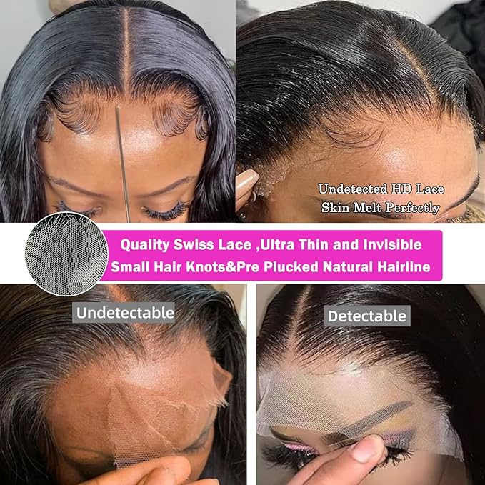 IUPin 250% Density 13x6 HD Body Wave Lace Front Wigs Human Hair 30 Inch Pre Plucked Full Lace Frontal Human Hair Wigs for Women Glueless Wigs Human Hair Bleahched Knots Body Wave Wigs