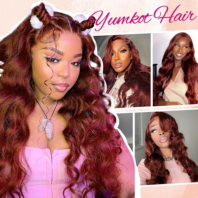 18Inch Reddish Brown Lace Front Wigs Human Hair 13x6 Body Wave Lace Front Wigs Human Hair Pre Plucked HD Full Lace Frontal Colored Wigs for Women 180% Density