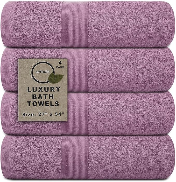 Softolle Luxury Bath Towels Set of 4 (27” x 54”) | Towels for Bathroom | Super Soft | Highly Absorbent Towels for Home, Spa, Gym (Purple Ash)