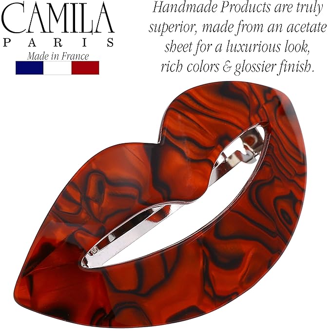 Camila Paris CP2970 French Hair Barrette Clip for Girls, Handmade Kiss Red, Strong Hold Grip Hair Clips for Women, No Slip Automatic Closure, Durable Styling Girls Hair Accessories, Made in France