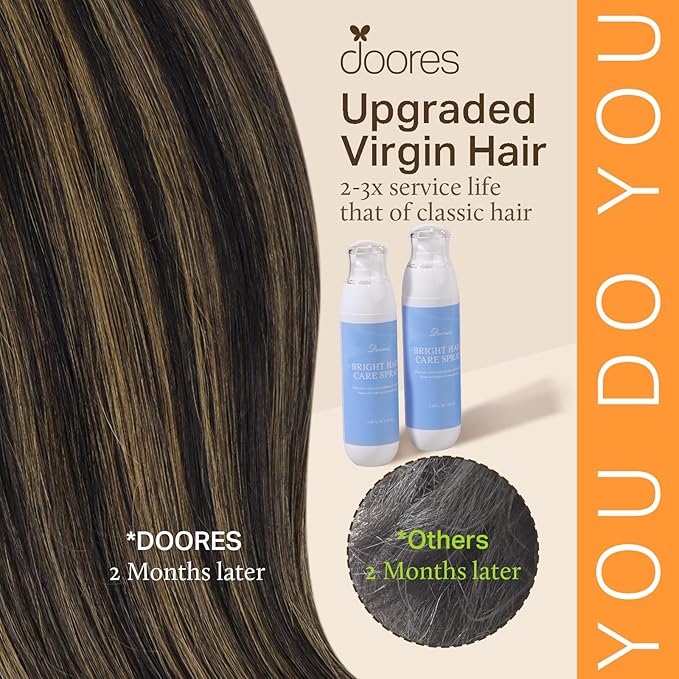 DOORES Microlink Hair Extensions Human Hair, Natural Black to Chestnut Brown 20 Inch 50g/50s, Long Straight Extensions with Beads