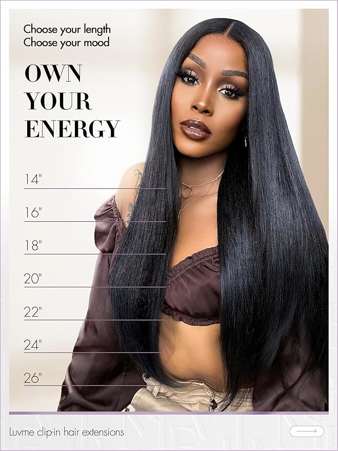 LUVME Yaki Straight Seamless 70g 4Pcs Clip in Hair Extensions Full Max with 20inch Remy Human Hair Clip ins Extensions, Natural Black 100% Real Soft Hair