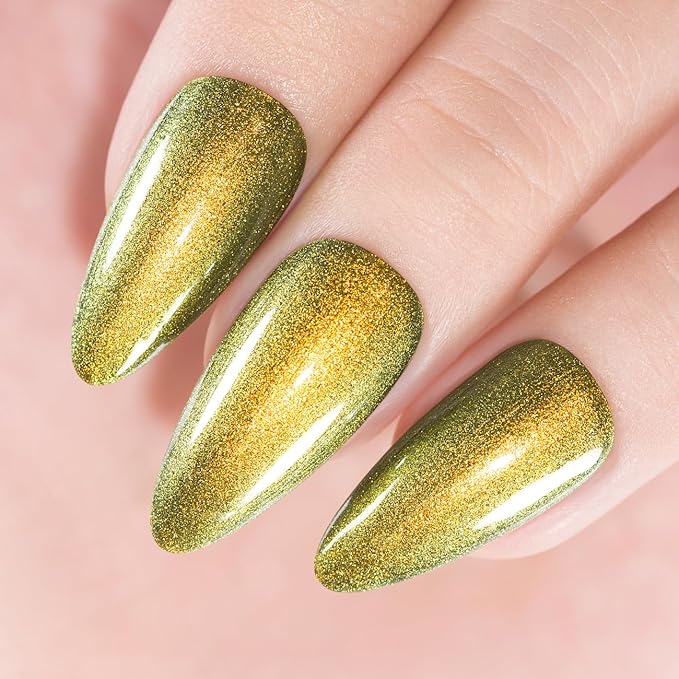 RARJSM Chameleon Gel Nail Polish Glitter Gold to Green Multichrome Color Changing Holographic Gel Polish Curing Requires Sparkly Shimmer Nail Gel Varnish Soak Off DIY at Home Salon 15ml 0.5FLOZ