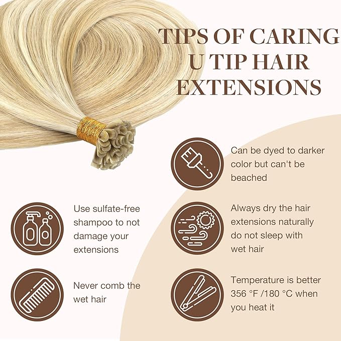 GOO GOO U Tip Hair Extensions - Real Human Hair, 14in 50g, Hot Fusion, Invisible Remy, Dark Blonde Highlighted Bleach Blonde