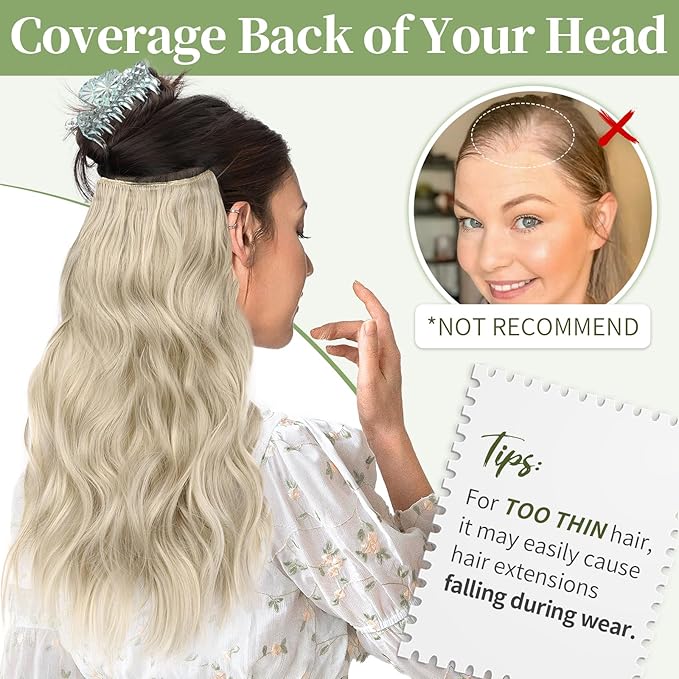 KooKaStyle Invisible Wire Hair Extensions with Transparent Headband Adjustable Size 4 Secure Clips Long Wavy Secret Wire Hairpiece 16 Inch for Women (Light Brown mix Platinum Blonde)