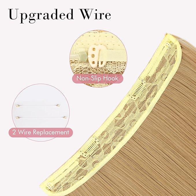 REECHO Invisible Wire Hair Extensions with Transparent Headband Adjustable Size Removable Secure Clips in Straight Secret Hairpiece for Women (24 Inch (Pack of 1), Buttery Blonde)