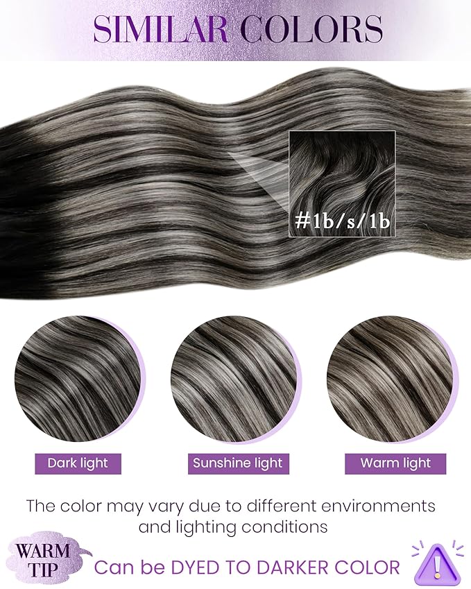 LaaVoo I Tip Hair Extensions Human Hair Balayage Itip Human Hair Extensions Natural Black Mix Silver Grey 14 inch 50g 80s