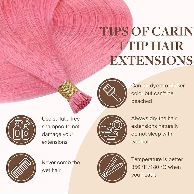 GOO GOO Colored I Tip Hair Extensions, Real Human Hair, 14inch 50g 100S, Cold Fusion I Tip, Invisible Remy, Peach Pink