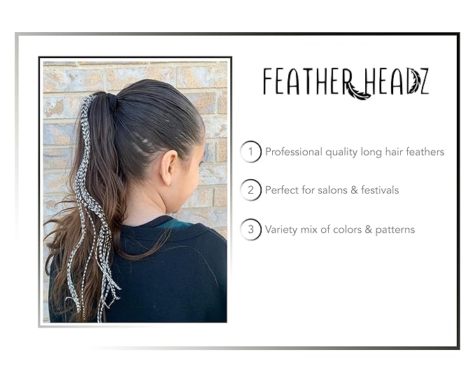 21 Grizzly Color Hair Extensions – 9”–14” Long – DIY Rooster Kit with 20 Micro-Link Beads – 100% Real Feathers – Eye-Catching Boho Style
