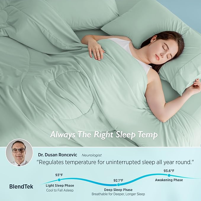 Breescape Cooling Comforter Queen Size - BlendTek™ Q-Max>0.46 Tech, Breathable Blanket for Hot Sleepers & Night Sweats Relief, Premium Lightweight Summer Bedding, 96x96 Inches, Mint Green