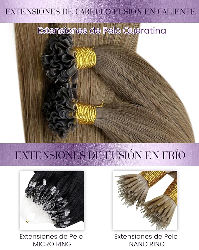 LaaVoo Ktip Tip Human Hair Extensions Ombre Brown to Light Brown Mix Golden Brown U tip Hair Extensions Human Hair K Tip Hair Extensions Balayage Straight 100g/100s 24 Inch
