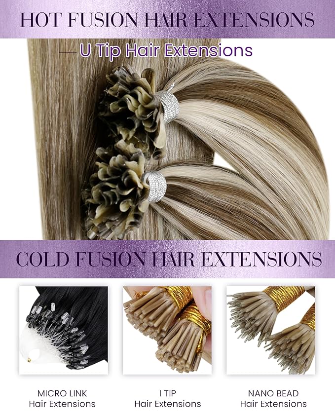 LaaVoo K Tip Hair Extensions Real Human Hair Highlight Brown Utip Hair Extensions Human Hair Light Brown and Golden Blonde Ktip Human Hair Extensions Short Straight 50s 50g 18 inch