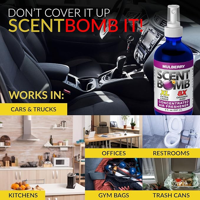 Scent Bomb Mulberry Air Freshener Spray, Long-Lasting Odor Eliminator for Home & Car, Effective Deodorizer Spray