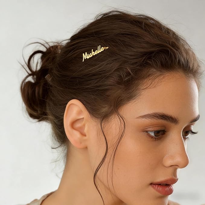 Personalized Name Hair Clip Stainless Steel for Women, Custom Name SlideProof Bobby Pins Hairpin Exquisite Nameplate Barrette Hair Accessories