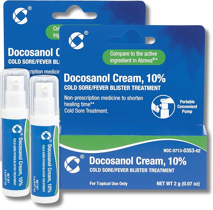 Cosette Cold Sore/Fever Blister Treatment for Face or Lips with Docosanol Cream, 10% - Treatment Cream for Cold Sore/Fever Blister - 0.07 oz Pump Bottle (2)