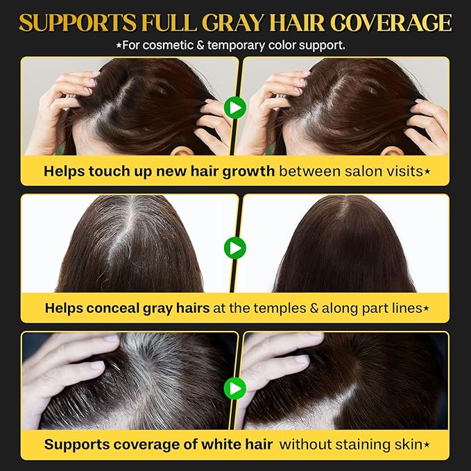 Hair Color Stick, 2 in 1 Instant Dye, Hair Dye Stick, Safe Portable Color Touch-Up Hair Sticks, Cover Gray Hair Color Correction Sticks for Women & Men, Waterproof and Sweat-Proof, 2Pack (Light Brown)