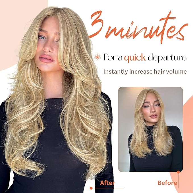 Kookastyle Clip in Hair Extensions, Natural Long Layered Soft Invisible Synthetic Curly Hairpieces for Women,4 pcs(20 Inch,Beach Blonde)