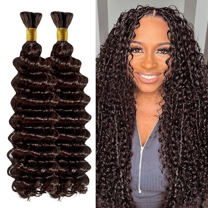 24 Inch Human Braiding Hair 100g Deep Wave Bulk Human Hair for Braiding Brazilian Virgin Human Hair Bundles Wet and Wavy Bundles No Weft Curly Human Hair Extensions for Boho Braids #2