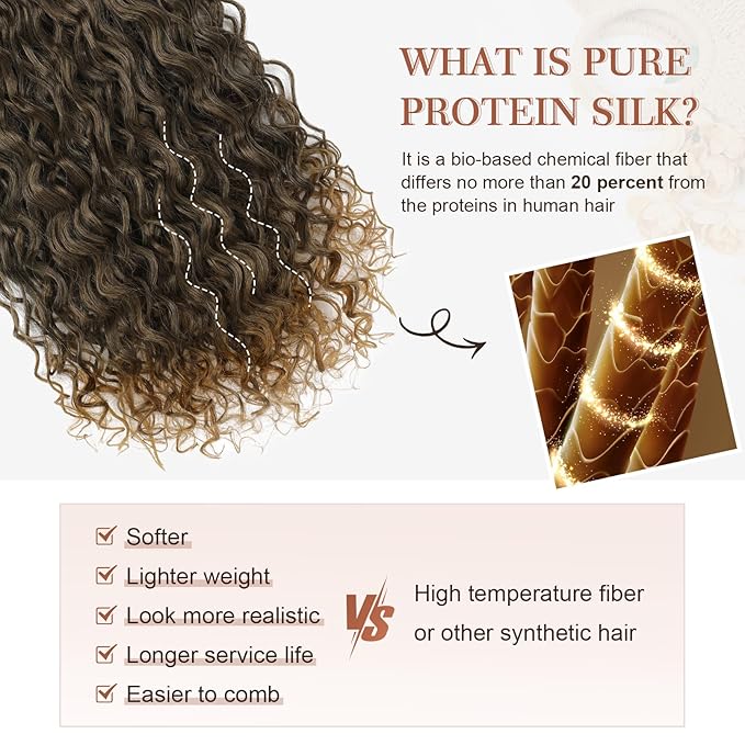 Flufymooz Clip in Hair Extensions, 4PC 100％ Pure Protein Silk Hair Extensions Long Soft Natural Hairpiece 20 Inch Curly Hair Extension for Women (Brown to Dirty Blonde)