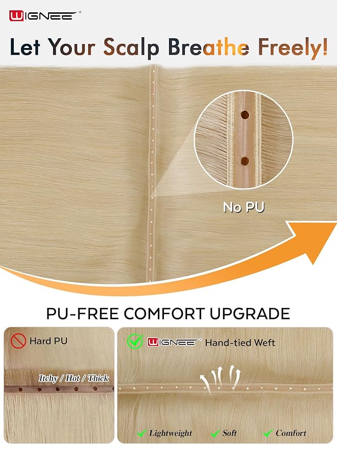 WIGNEE Genius Double Butterfly Human Hair Extensions Invisible 18 Inch Blonde Hair Extensions Real Human Hair 5 PCS 100g Seamless Micro Beads Human Hair Extensions Glueless for white women(60A)
